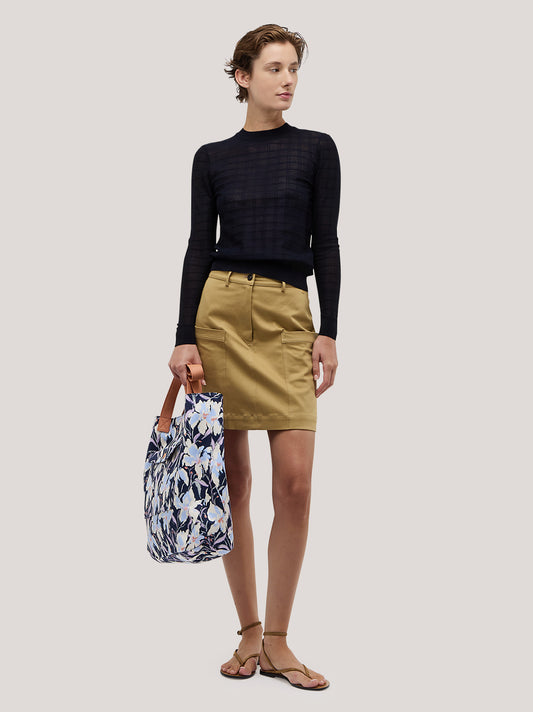 Maglia girocollo a manica lunga in cotone con quadrillage trasparente blu navy 260w06_ss262c_u01blu