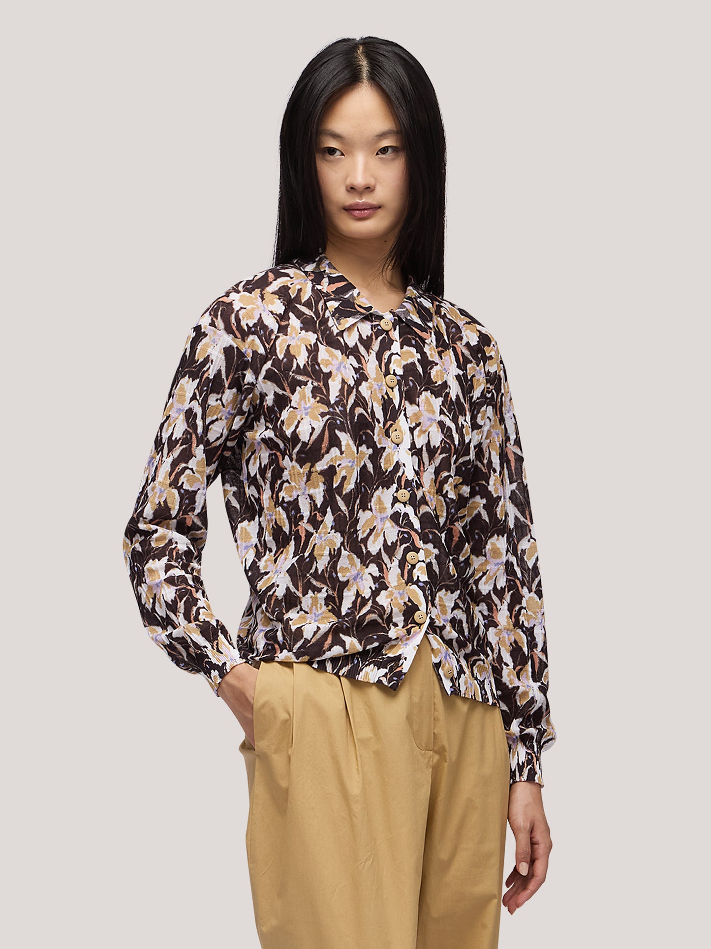 Maglia collo coreano in cotone con stampa quadrillage trasparente black 260w14_ss263c_217bla 72835684335942