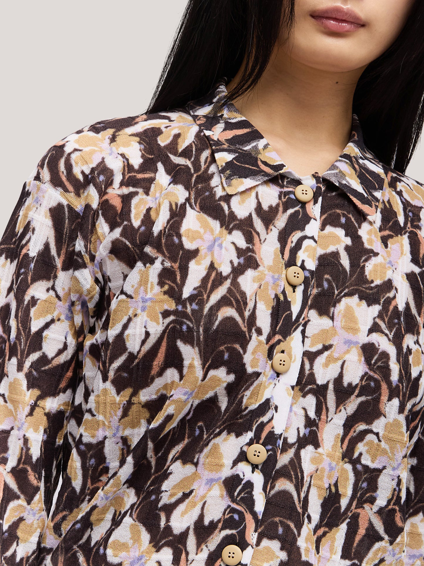 Maglia collo coreano in cotone con stampa quadrillage trasparente black 260w14_ss263c_217bla 72835684303174