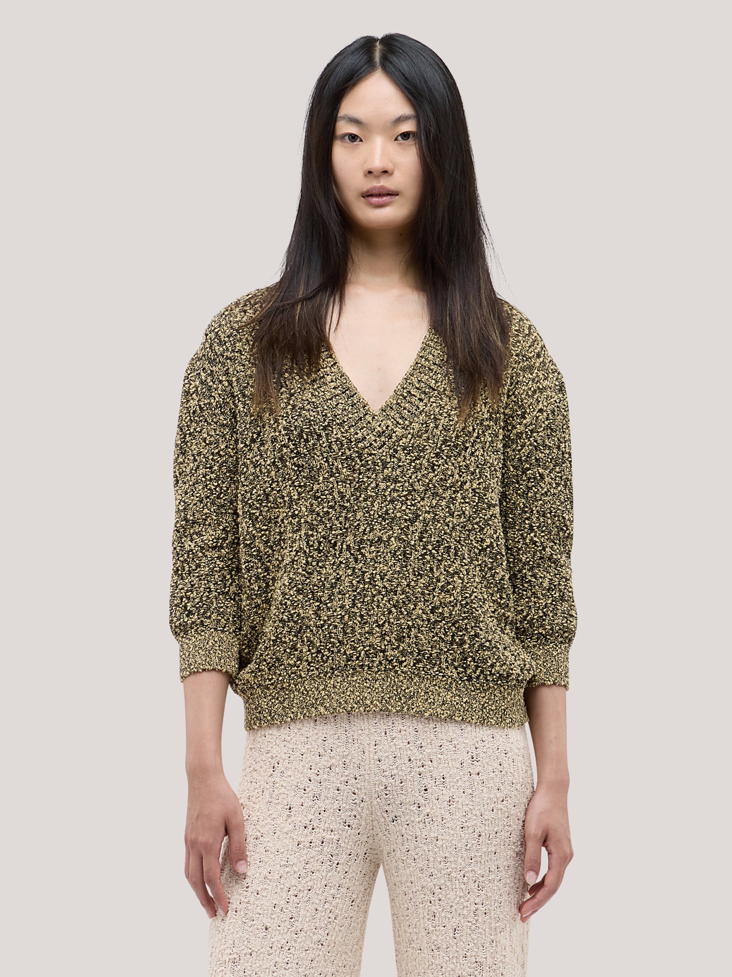 Maglia scollo V ampio in punto pizzo sable 260w20_ss262a_310sab 72835712614726