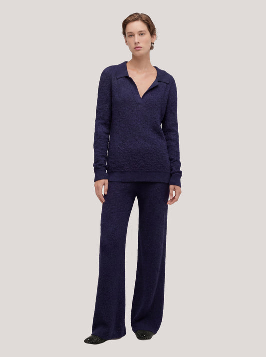 Maglia over a manica lunga con collo polo ampio e punto pizzo blu navy 260w22_ss262a_u01blu