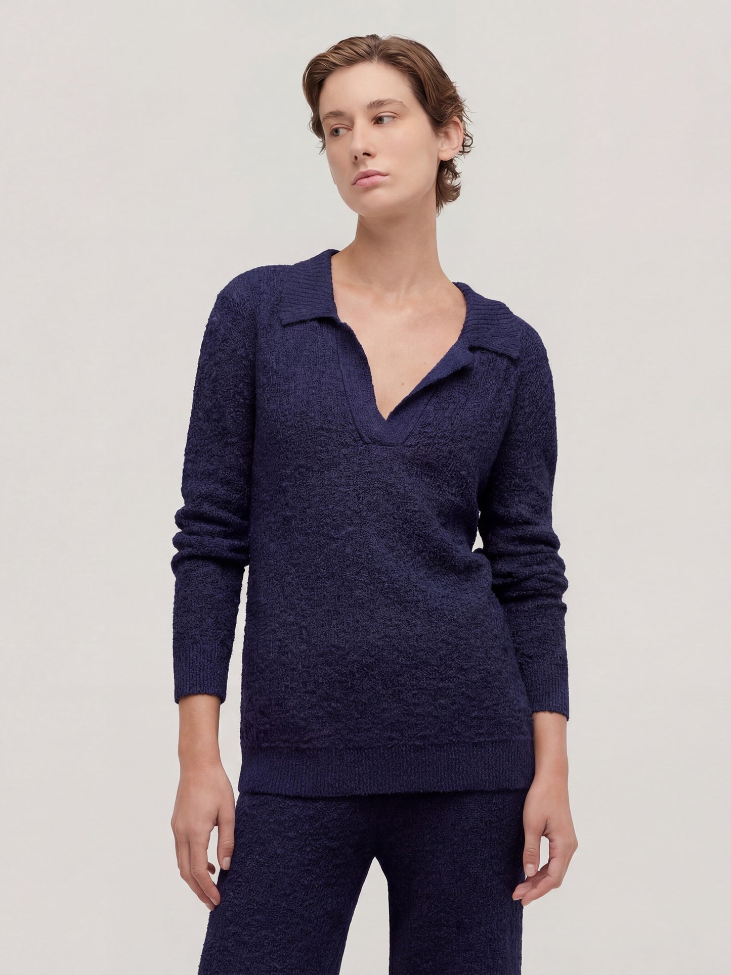 Maglia over a manica lunga con collo polo ampio e punto pizzo blu navy 260w22_ss262a_u01blu 72835830907206