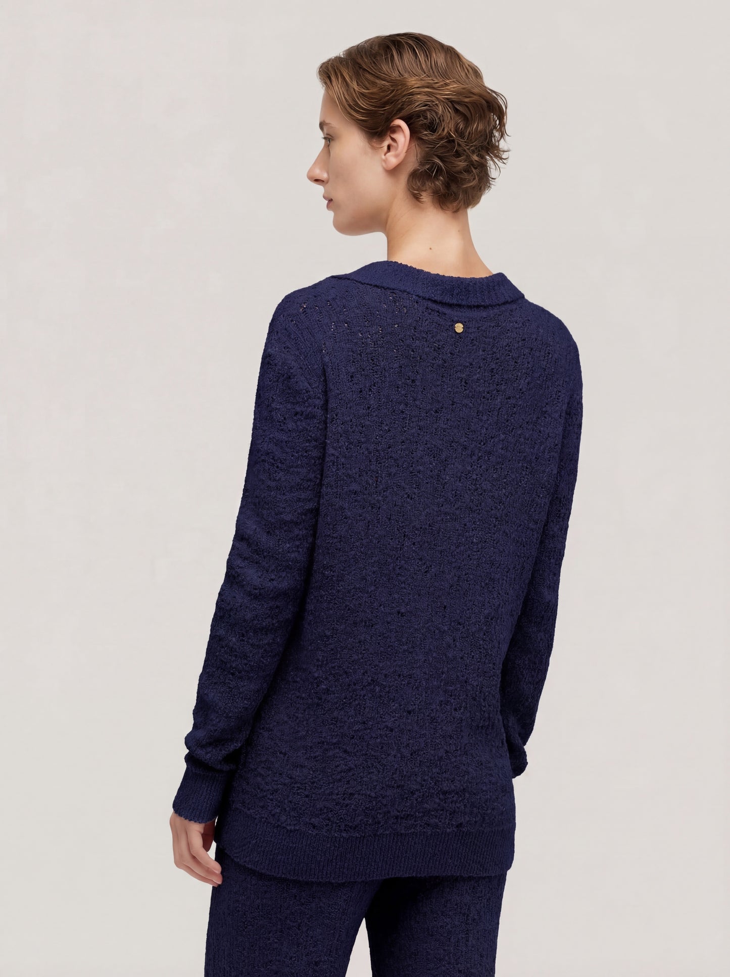 Maglia over a manica lunga con collo polo ampio e punto pizzo blu navy 260w22_ss262a_u01blu 72835830939974