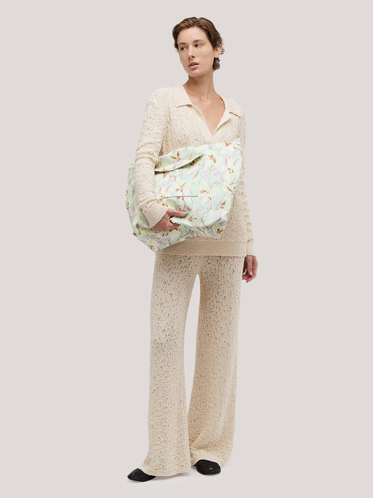 Maglia over a manica lunga con collo polo ampio e punto pizzo panna 260w22_ss262a_486pan