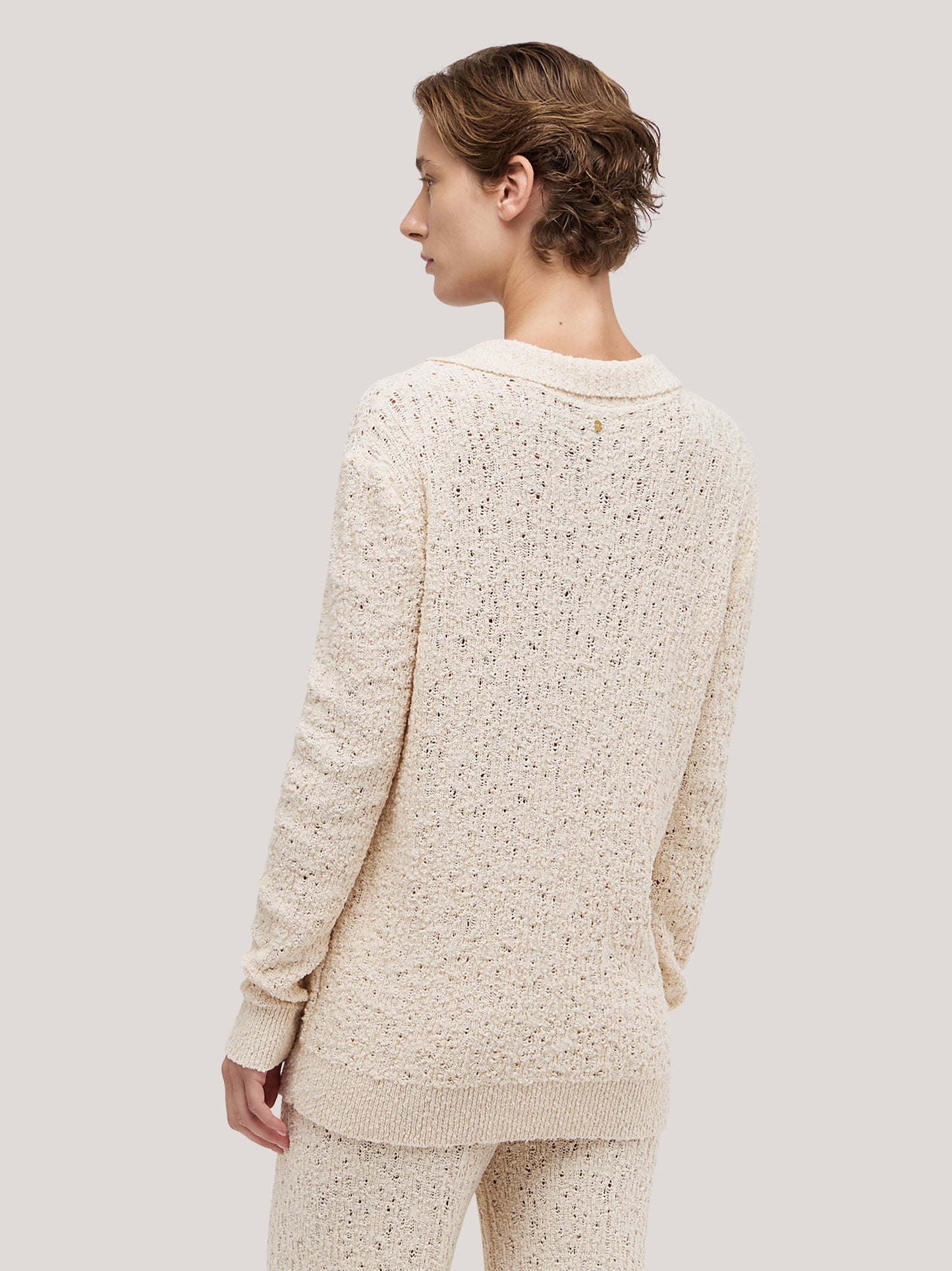 Maglia over a manica lunga con collo polo ampio e punto pizzo panna 260w22_ss262a_486pan 72835800531270