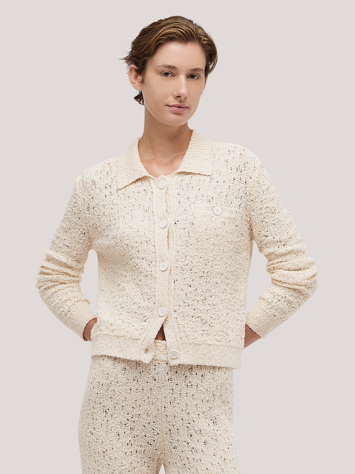 Maglia giacchina in punto pizzo panna 260w30_ss262a_486pan 72836136862022