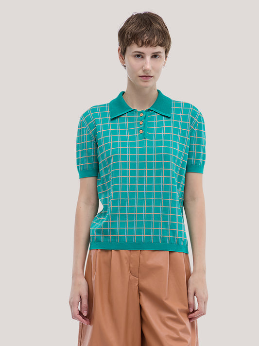 Maglia polo a manica corta con motivo quadrillage - Maglia polo a manica corta con motivo quadrillage alt - 002