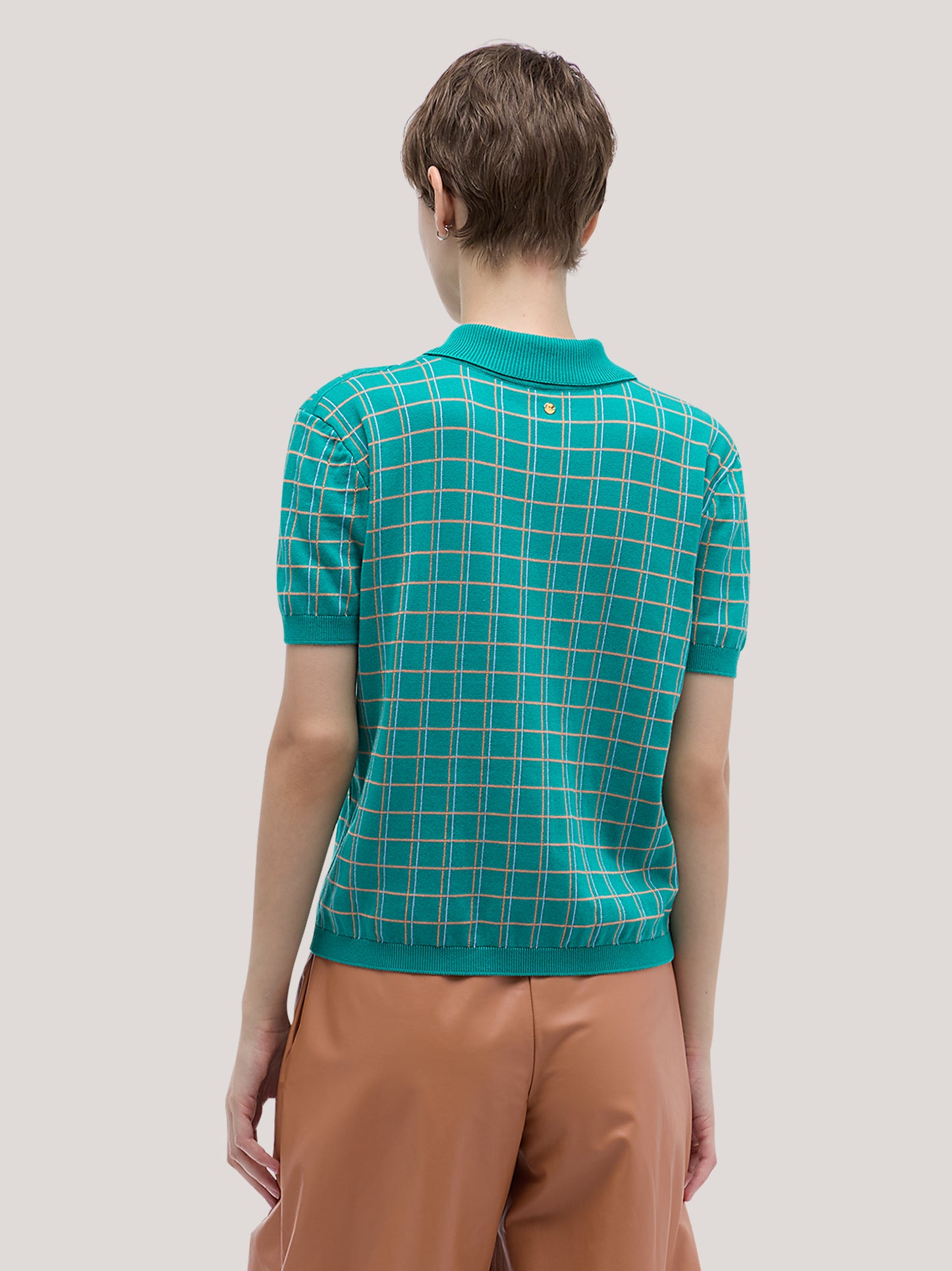 Maglia polo a manica corta con motivo quadrillage petrolio 260w40_ss263b_400pet 72836157145414