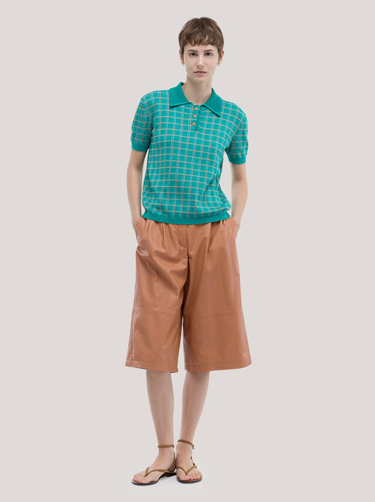 Maglia polo a manica corta con motivo quadrillage petrolio 260w40_ss263b_400pet