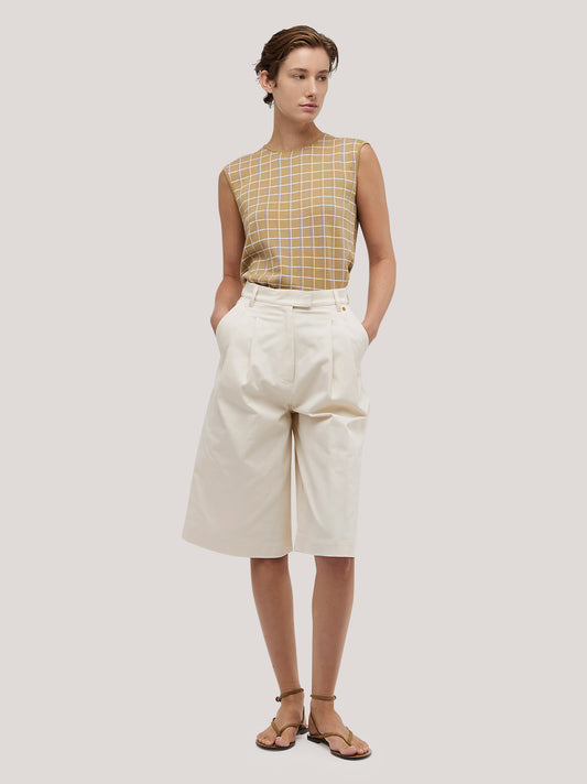 Maglia smanicata a paricollo con motivo quadrillage sable 260w42_ss263b_310sab