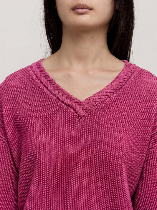 Loose-fit  V-neck sweater in rice stitch - Loose-fit  V-neck sweater in rice stitch alt - 002