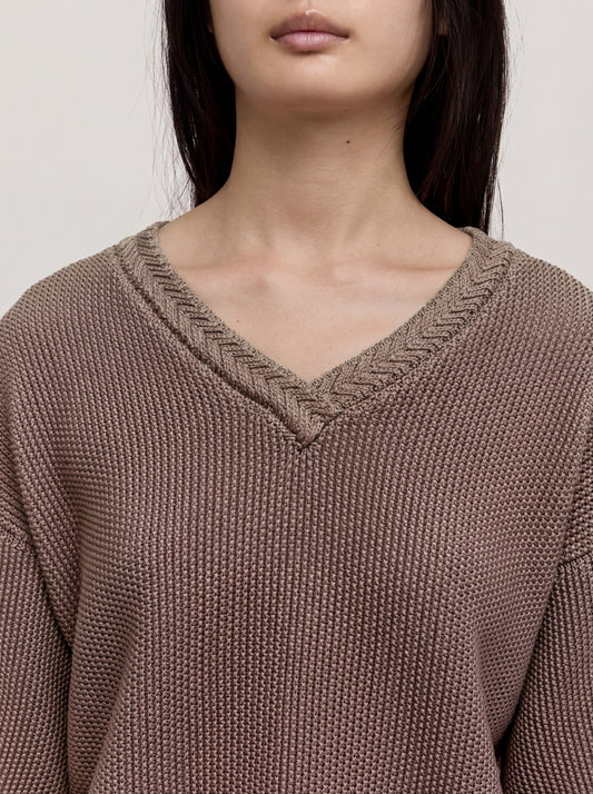 Maglia ampia scollo a V in punto riso - Maglia ampia scollo a V in punto riso alt - 002
