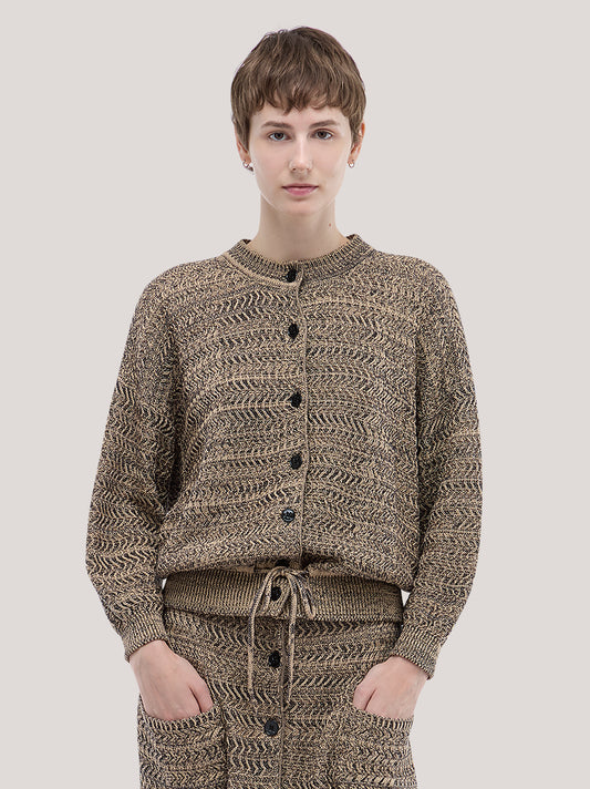 Cardigan con coulisse sul fondo, lavorazione chevron - Cardigan con coulisse sul fondo, lavorazione chevron alt - 002