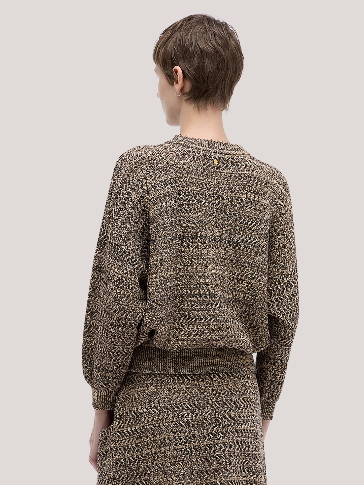 Crew-neck cardigan with drawstring hem, chevron mélange beige 260w62_ss26ch_291bei 71695461286214