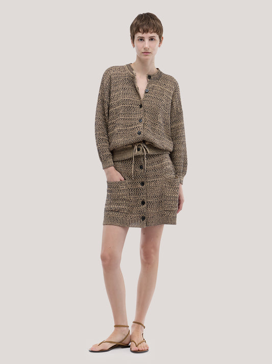 Cardigan con coulisse sul fondo, lavorazione chevron beige variante unica 260w62_ss26ch_291bei