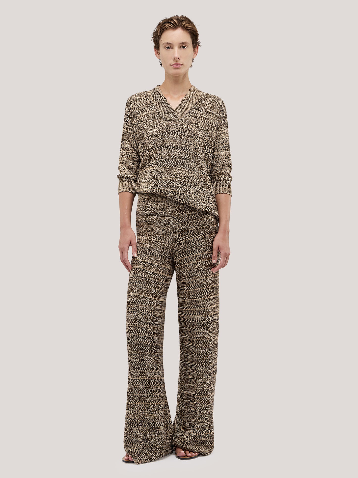 Wide-leg pants in melange chevron beige 260w64_ss26ch_291bei 71695541862726