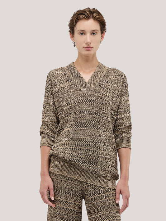 Maglia scollo a V, lavorazione chevron - Maglia scollo a V, lavorazione chevron alt - 002