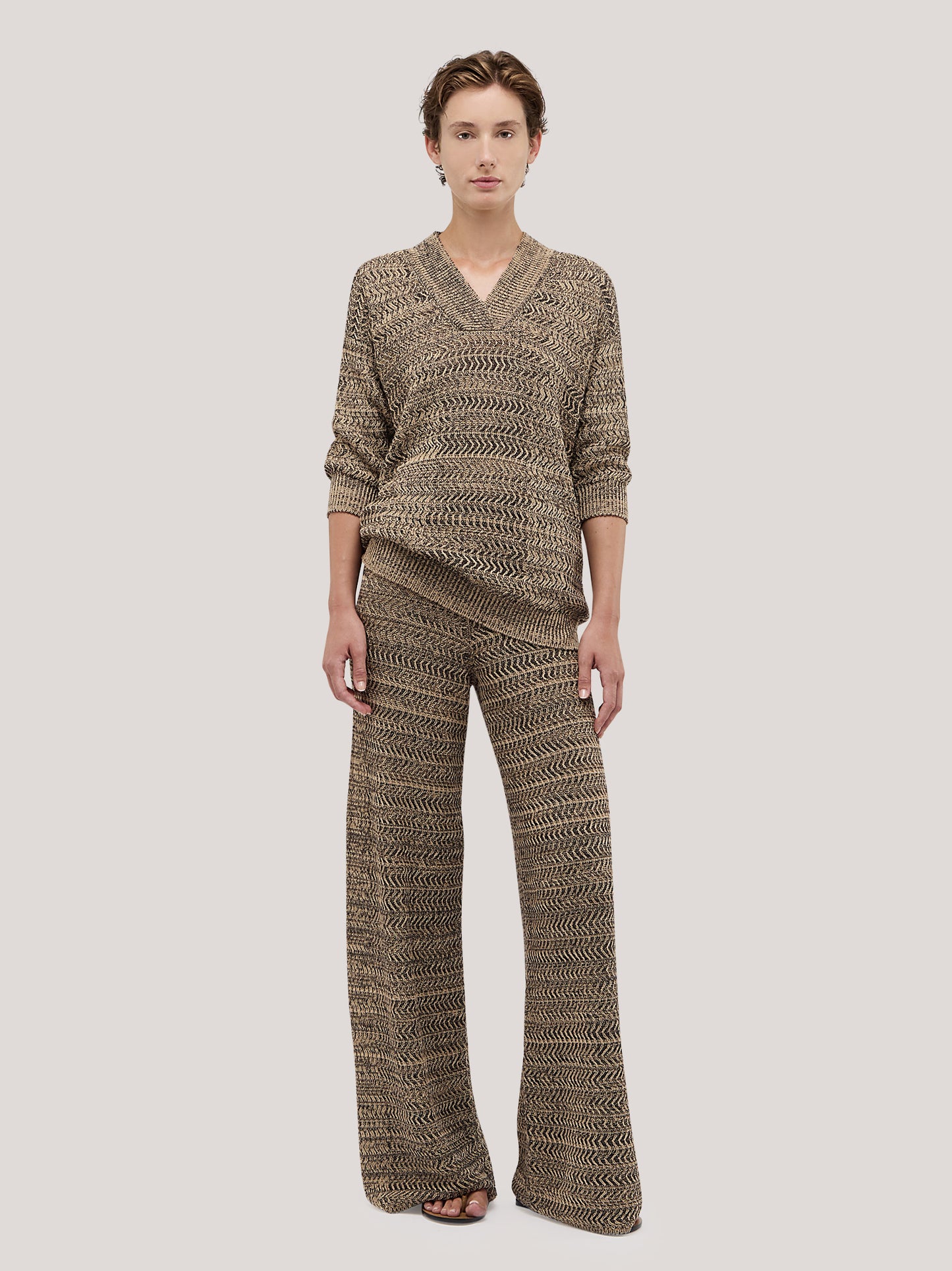 Maglia scollo a V, lavorazione chevron beige variante unica 260w67_ss26ch_291bei 71695561326918