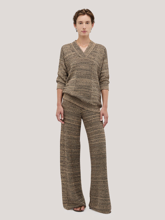 Maglia scollo a V, lavorazione chevron beige variante unica 260w67_ss26ch_291bei