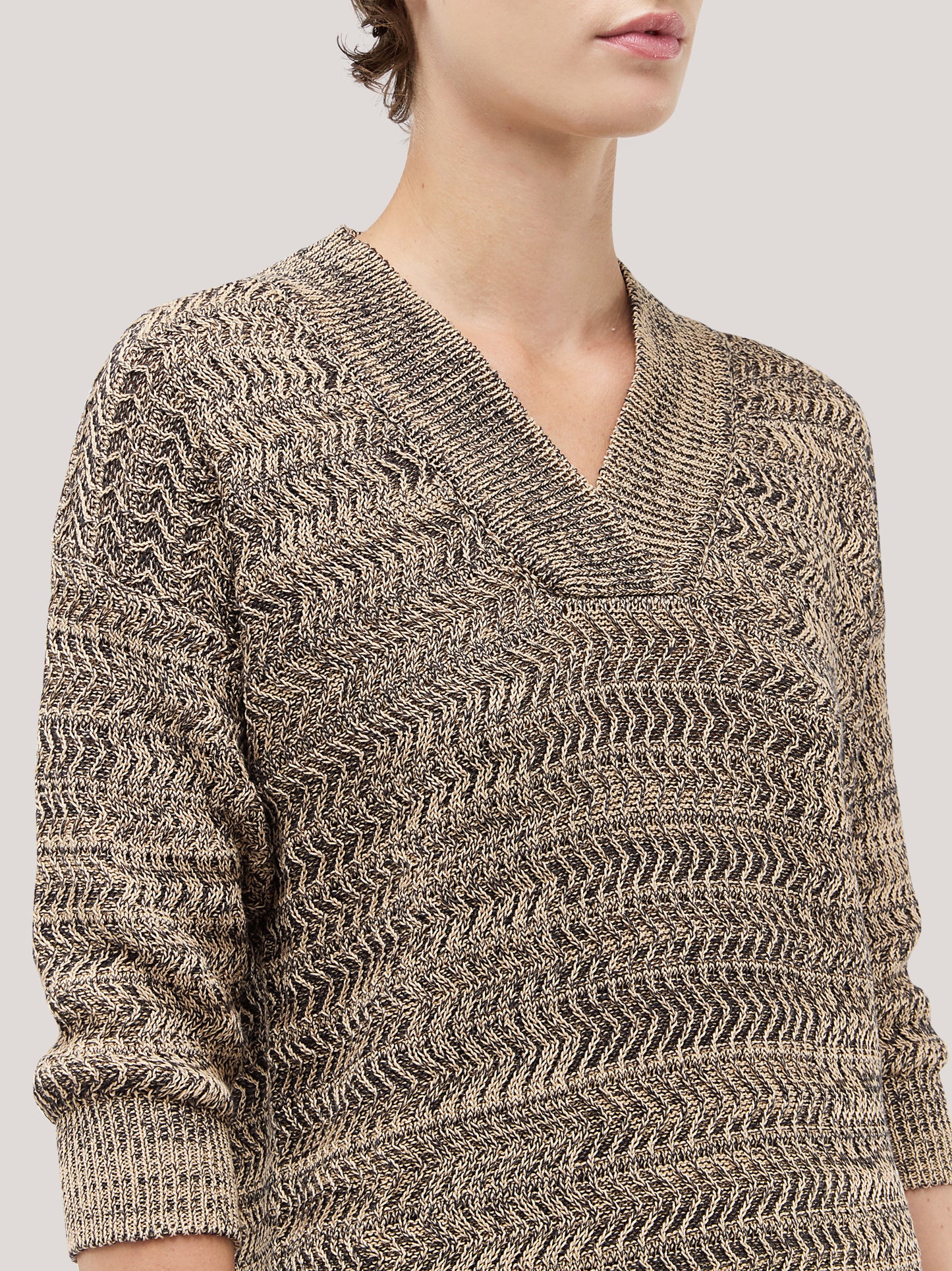 Maglia scollo a V, lavorazione chevron beige variante unica 260w67_ss26ch_291bei 71695561228614