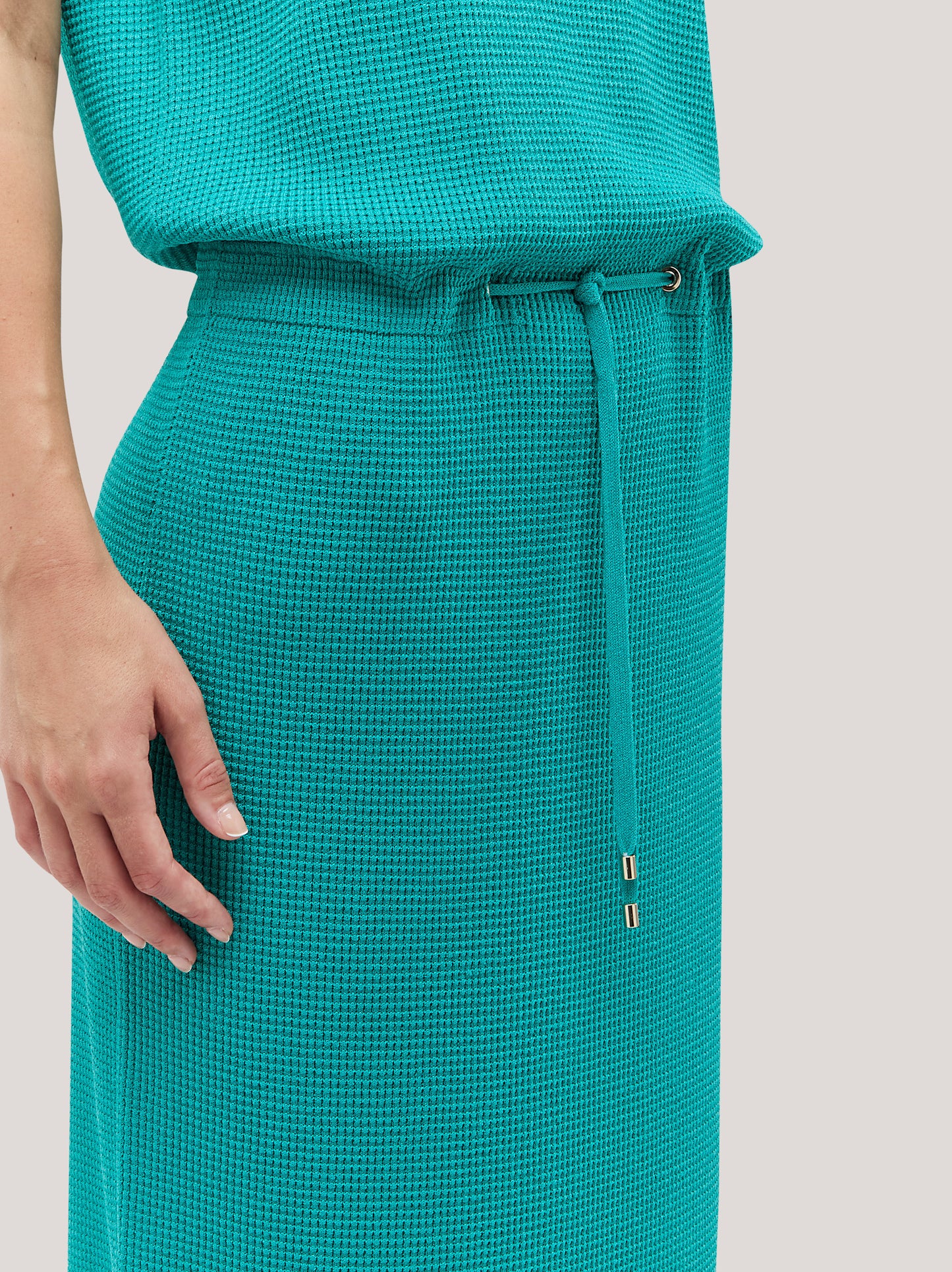 Sleeveless dress with waist drawstring, Rodier stitch petrol 260z31_ss264a_400pet 71770482311494
