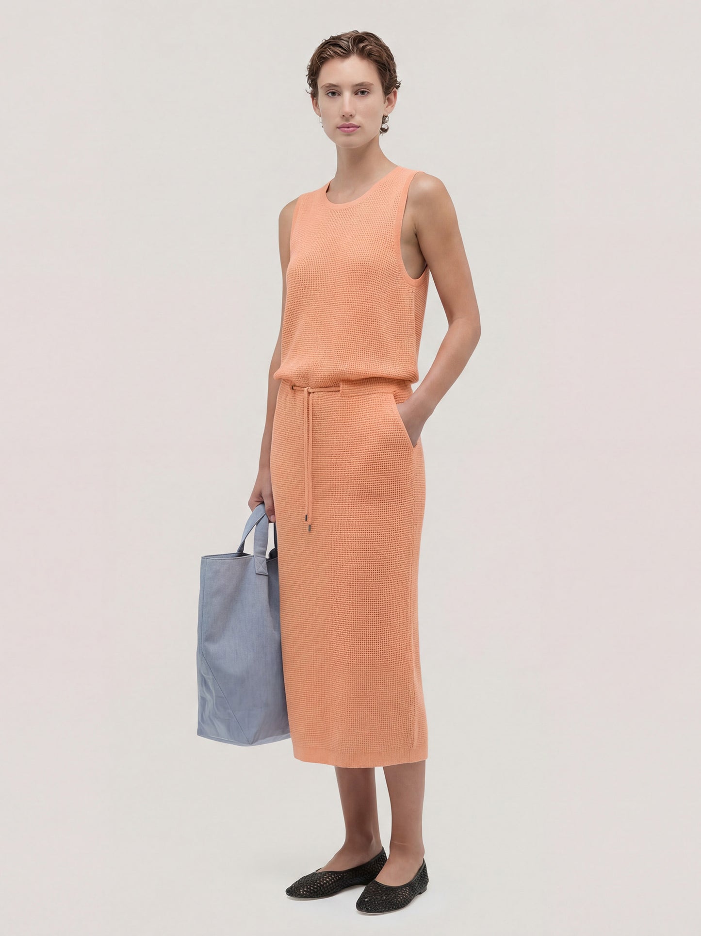 Sleeveless dress with waist drawstring, Rodier stitch sour 260z31_ss264a_888sou 71770546667846