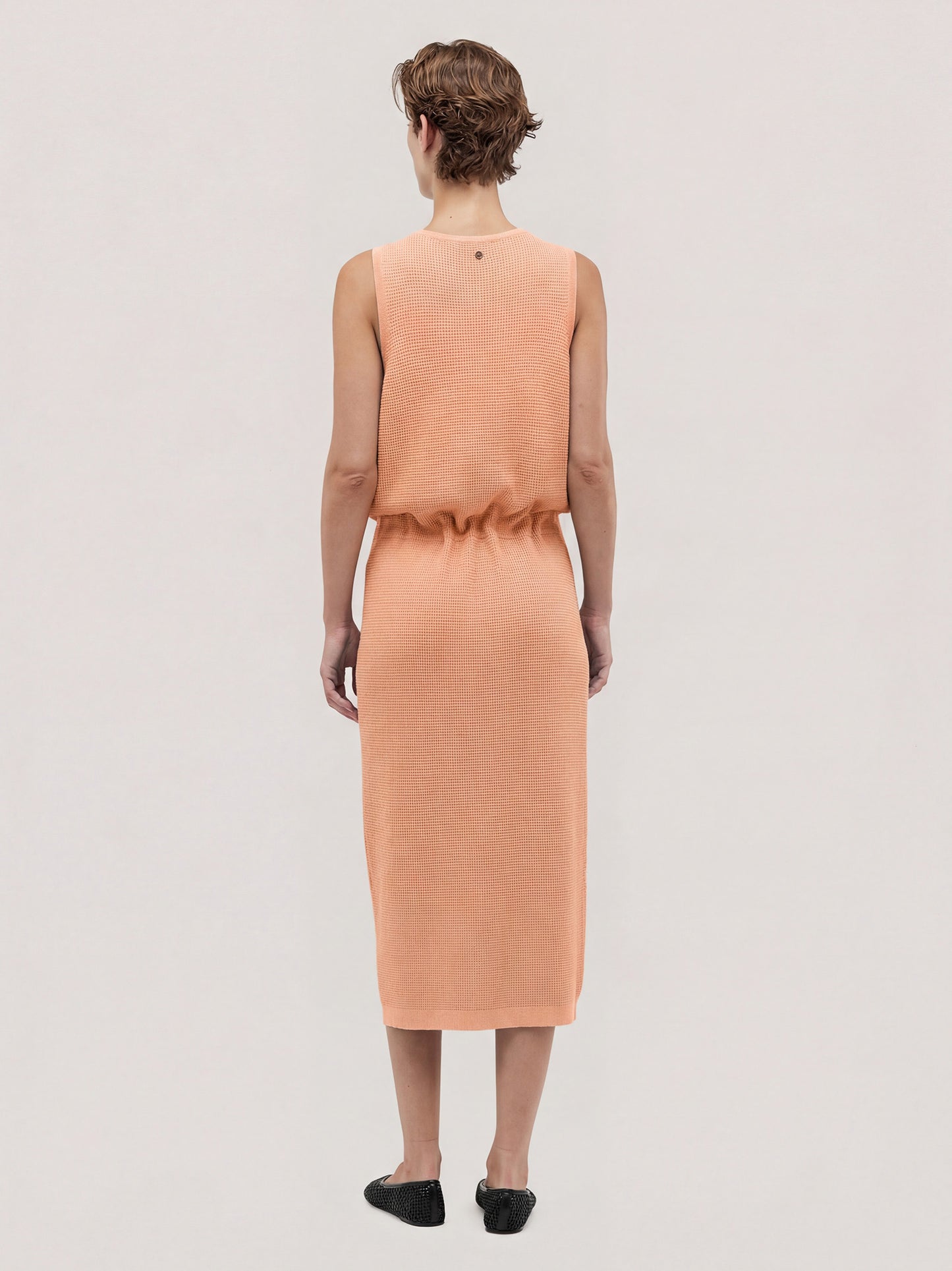 Sleeveless dress with waist drawstring, Rodier stitch sour 260z31_ss264a_888sou 71770546733382