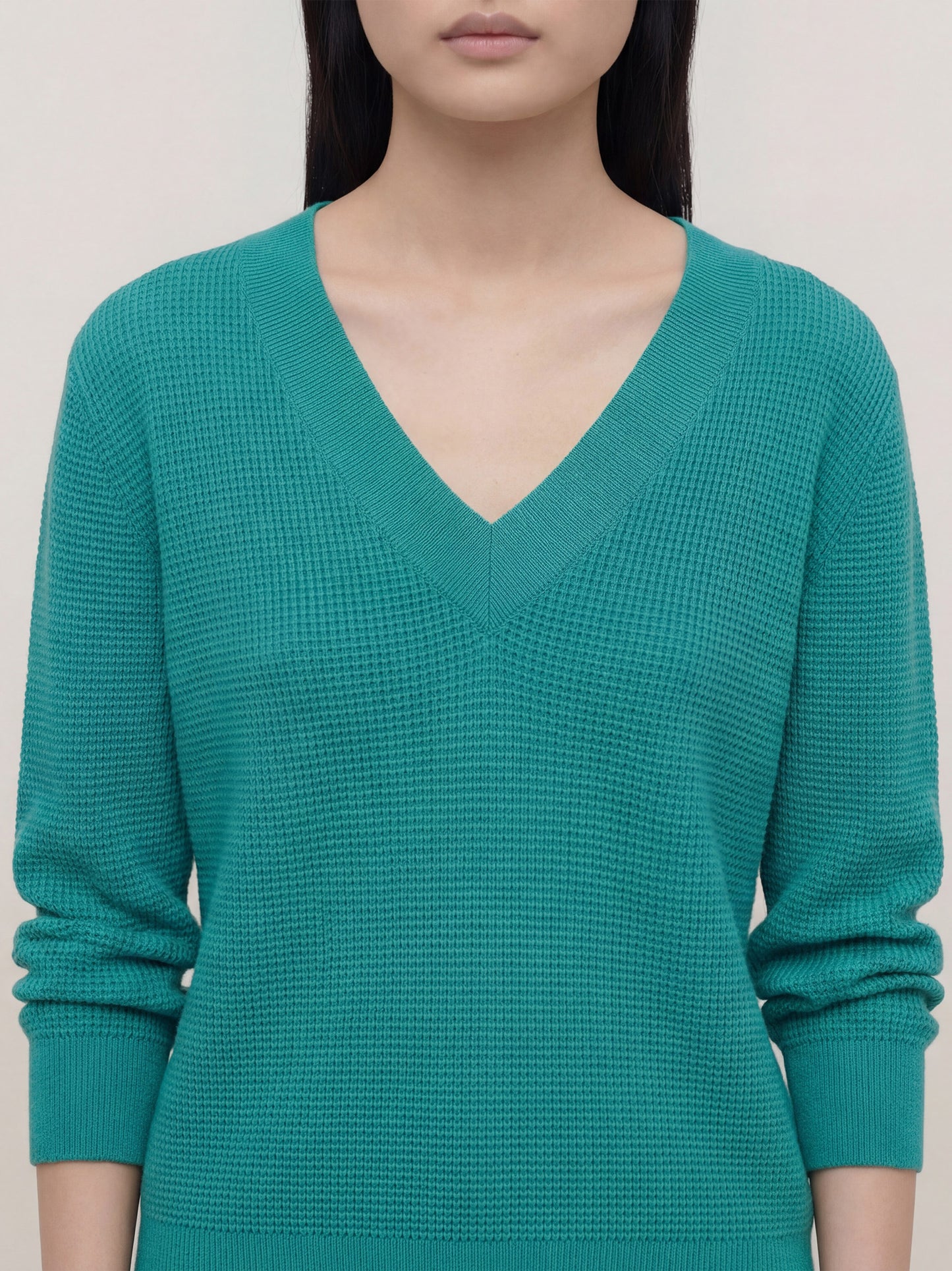 Maglia con scollo V ampio con manica lunga, punto rodier petrolio 260z39_ss264a_400pet 71770600669510