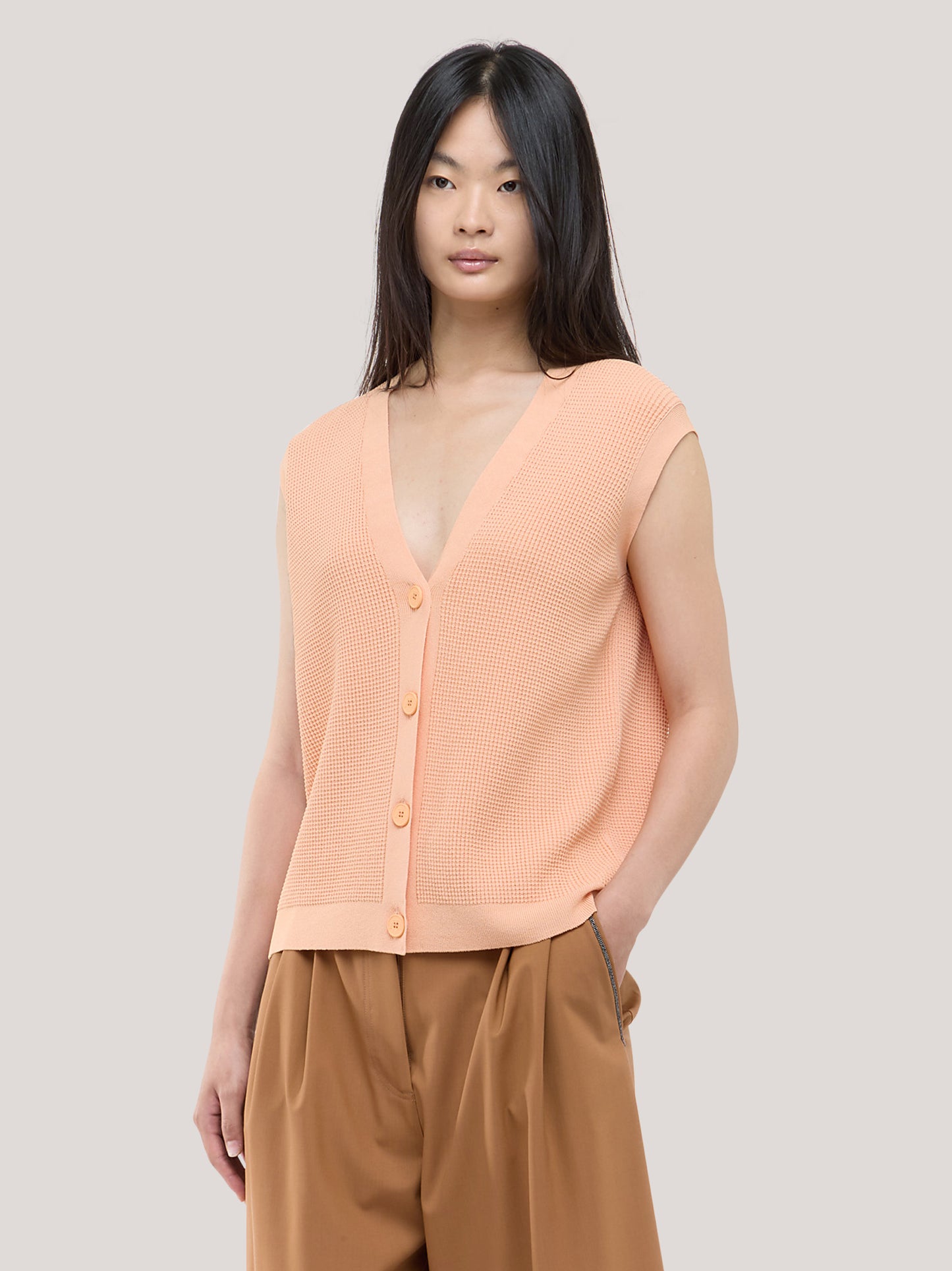 Maglia cardigan smanicato, punto rodier sour 260z40_ss264a_888sou 71770975273286