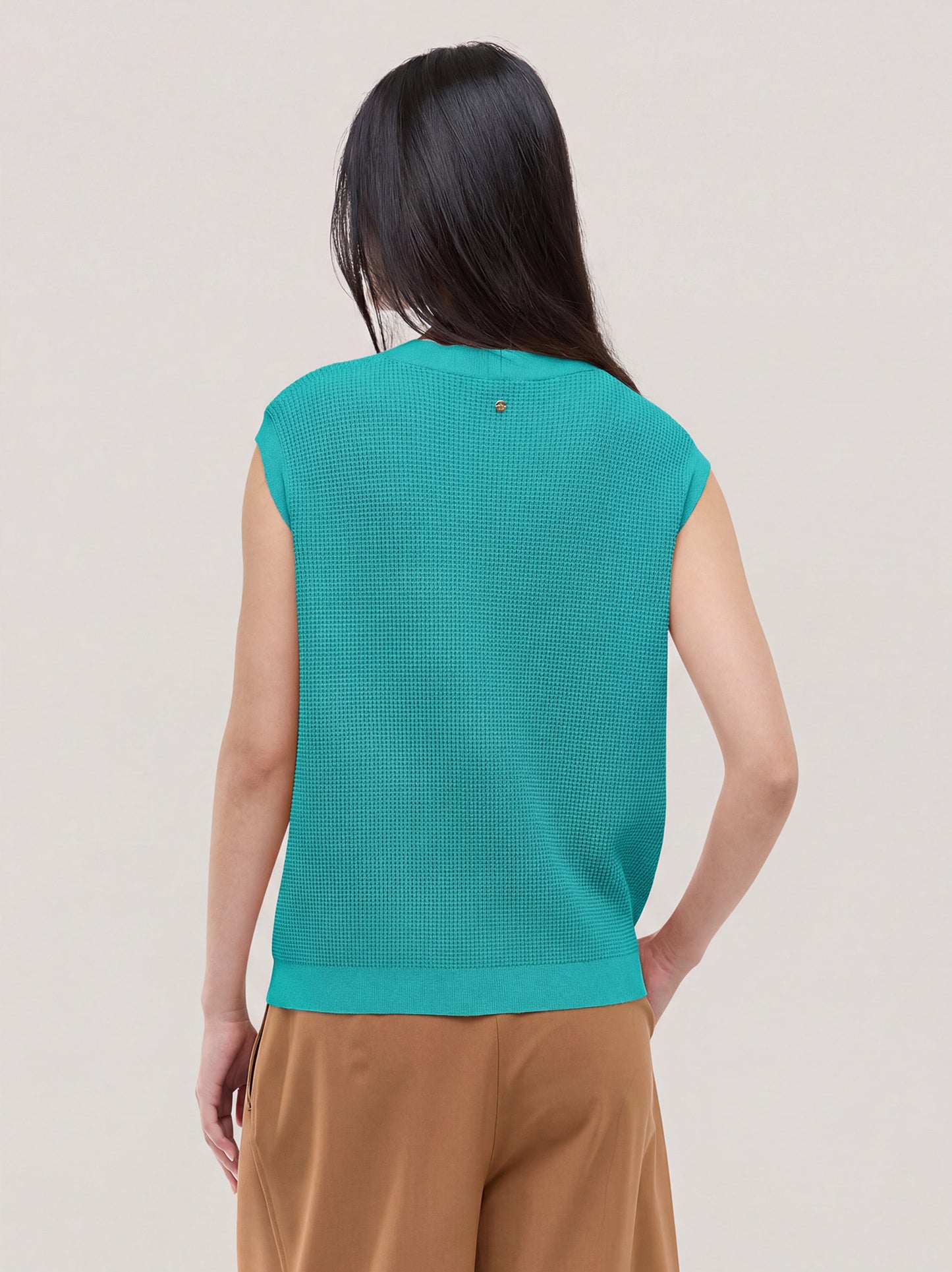 Maglia cardigan smanicato, punto rodier petrolio 260z40_ss264a_400pet 71770938442054