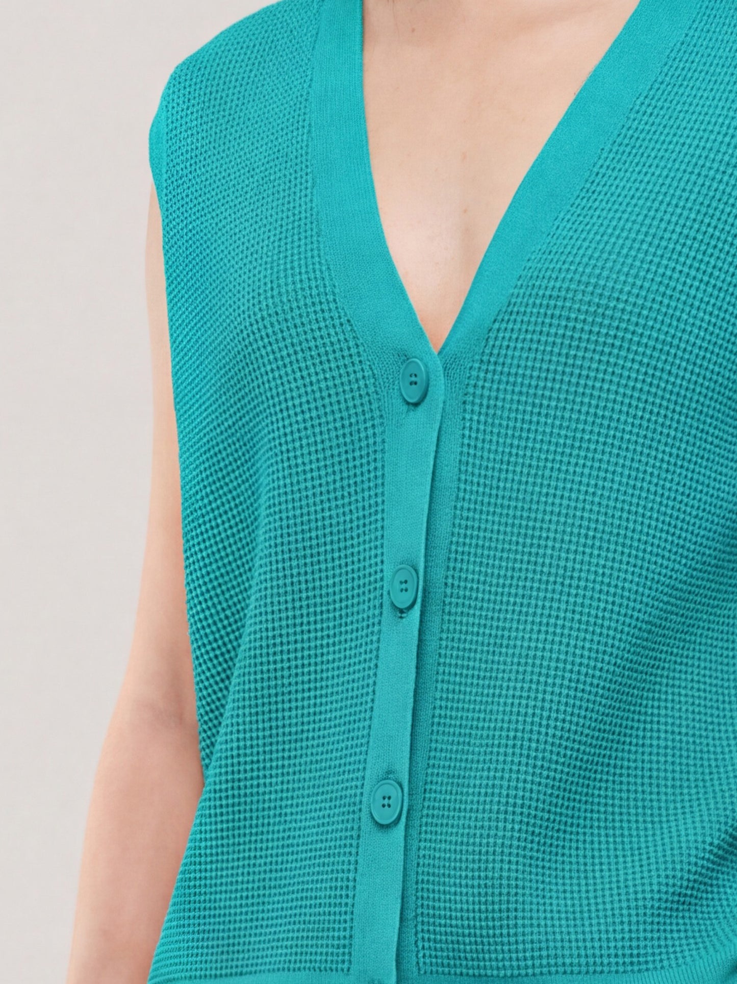 Maglia cardigan smanicato, punto rodier petrolio 260z40_ss264a_400pet 71770695663942