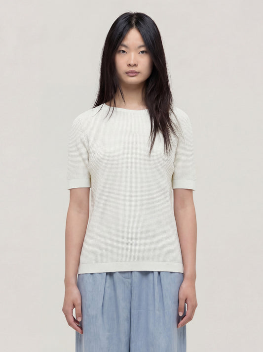 Maglia barchetta con manica corta, punto rodier - Maglia barchetta con manica corta, punto rodier alt - 002