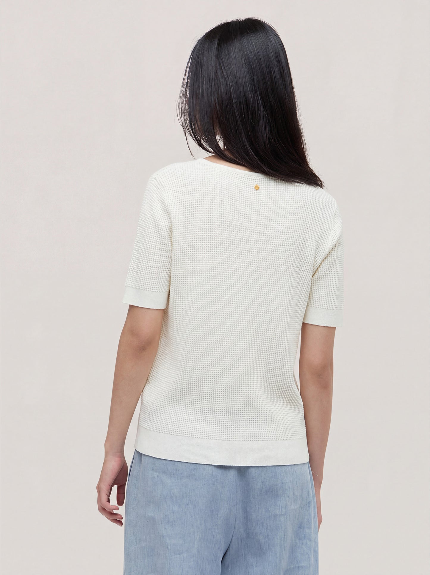 Maglia barchetta con manica corta, punto rodier bianco 260z41_ss264a_217bia 71770994737478