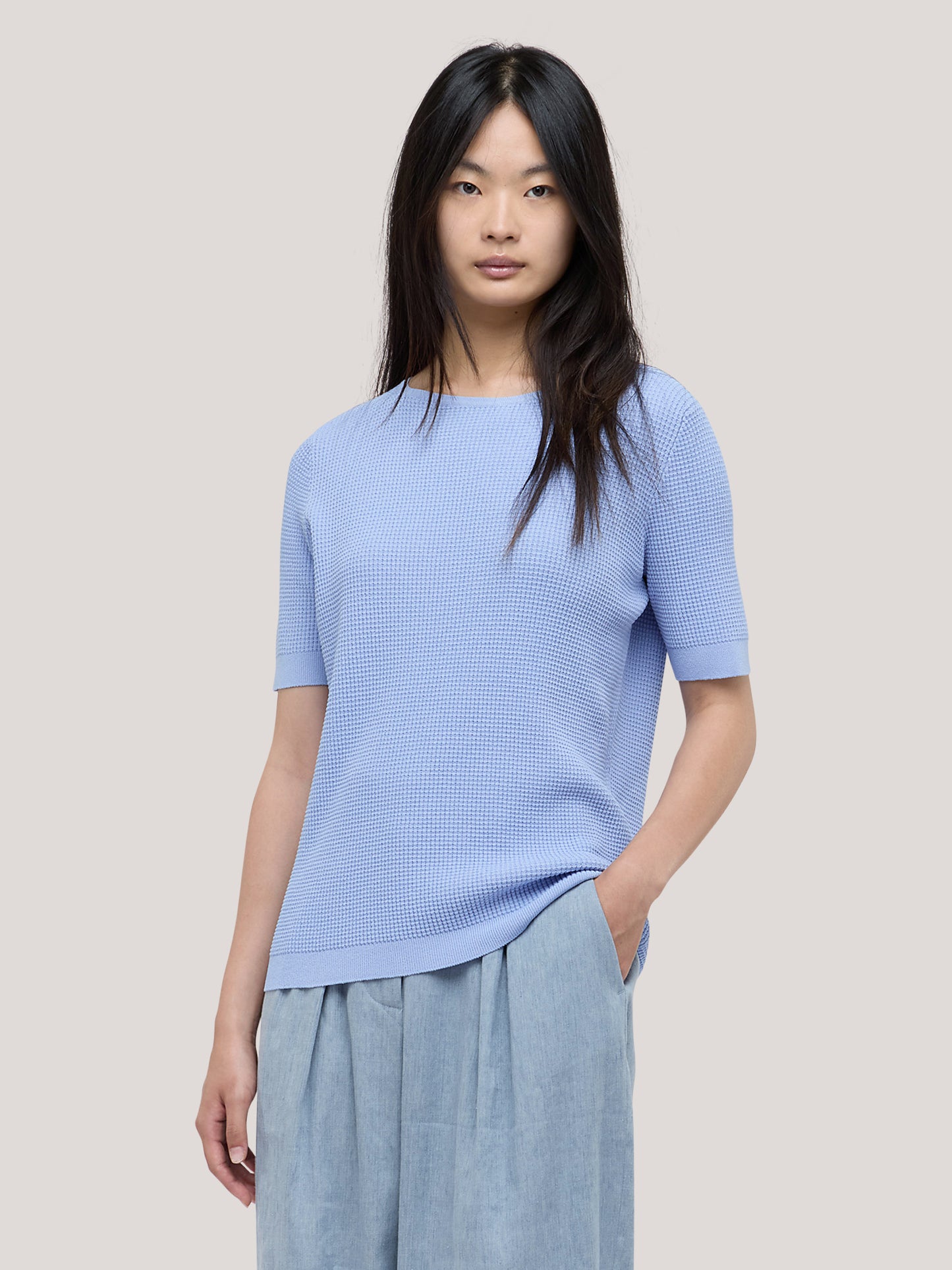 Maglia barchetta con manica corta, punto rodier light blue 260z41_ss264a_j33lbl 71771005714758