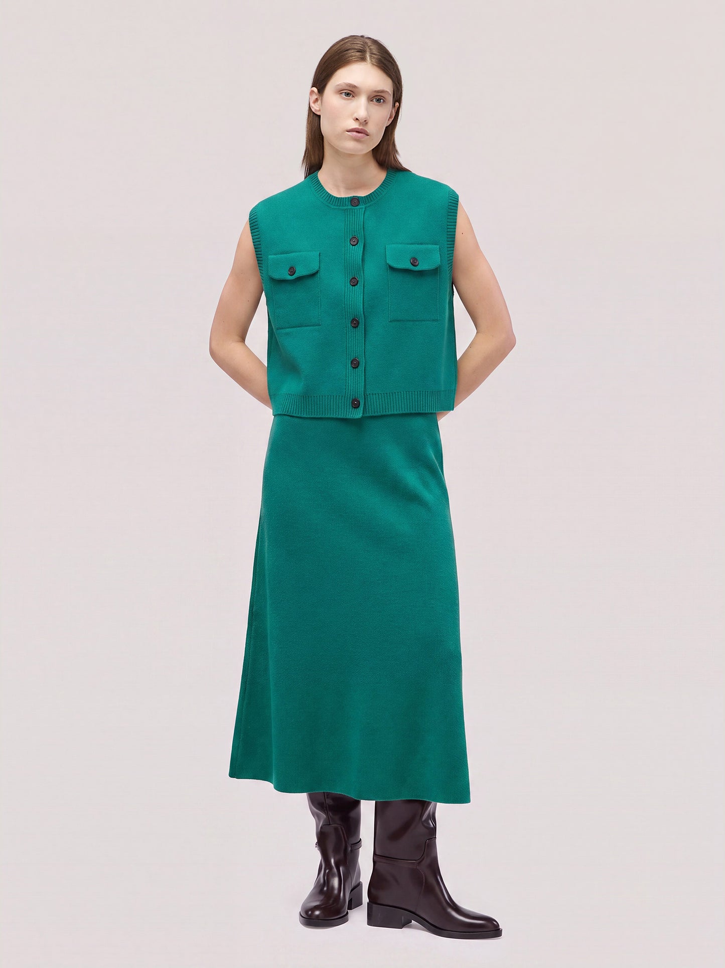 Long flared skirt in Milano stitch knit jade 260r22_fw26-7_816gia 74751805096262