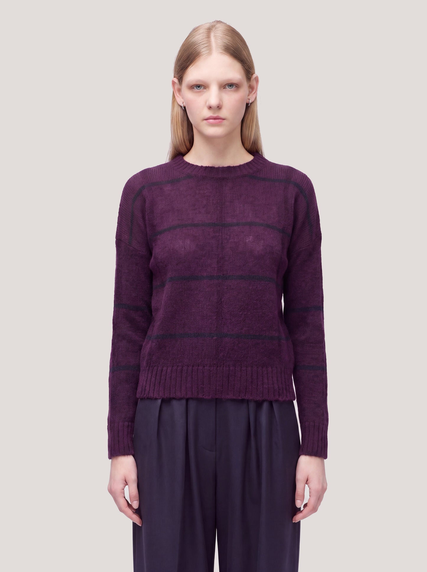 Long-sleeved crew-neck tartan color-block sweater dark grape 260n32_fw2615_489dgr 75188144537926