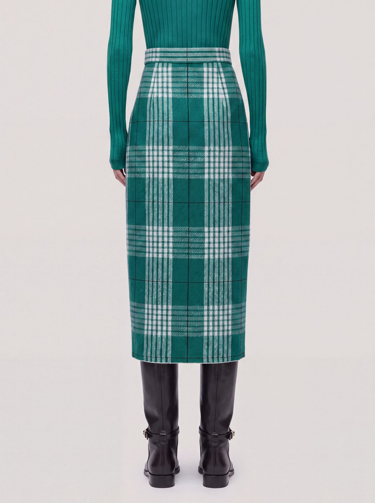 Long wrap skirt in Prince of Wales check knit jade 260r45_fw2612_816gia 74756184408390