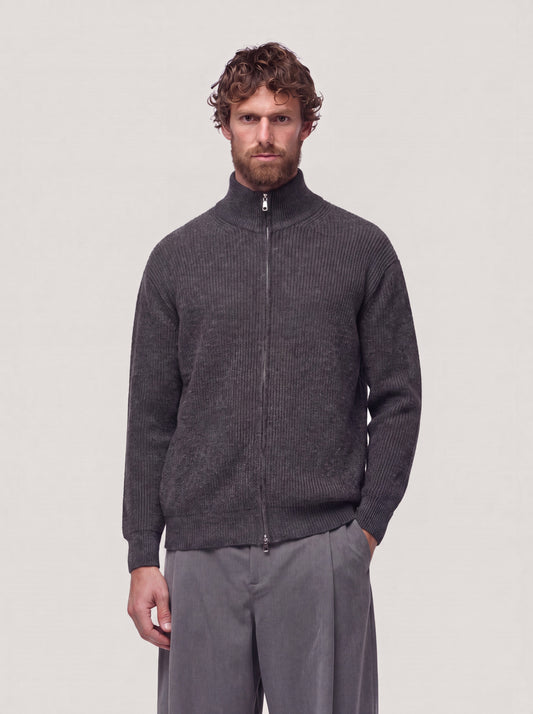 Men's full-zip knit jacket coal 26kr77_n_fw26-7_070car