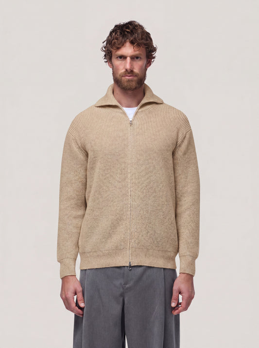 Men's full-zip knit jacket dune 26kr77_n_fw26-7_999dun