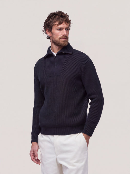 Maglia uomo collo trapezio con mezza zip night 26kr78_n_fw26-7_009nig