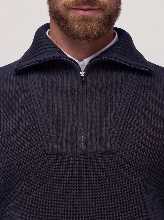 Maglia uomo collo trapezio con mezza zip - Maglia uomo collo trapezio con mezza zip alt - 002