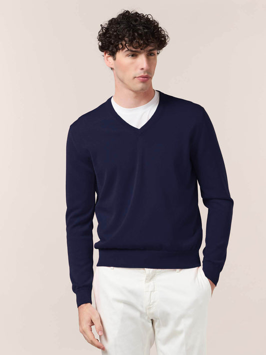 Maglia uomo scollo V manica lunga blu 26ku01_n_ss26tc_001blu