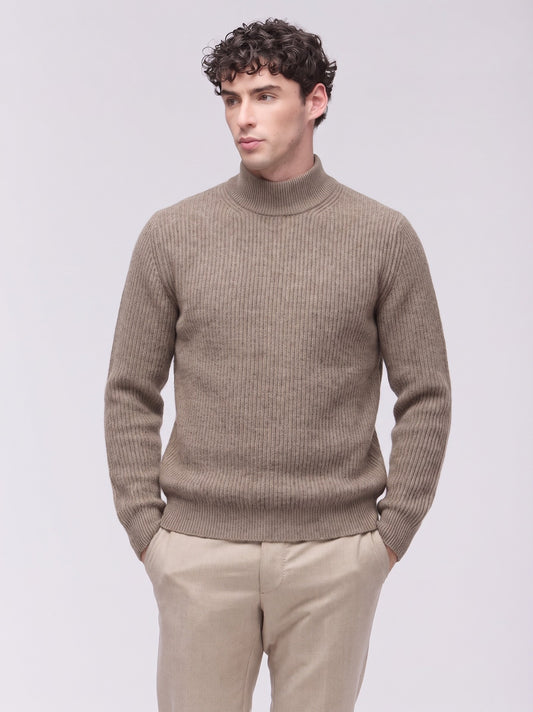 Men's english rib mock neck sweater brown mel 26kr36_n_fw24-3_bro009