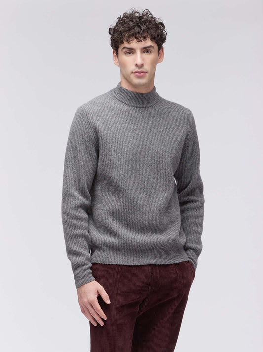 Men's english rib mock neck sweater grey 26kr36_n_fw24-3_468gri
