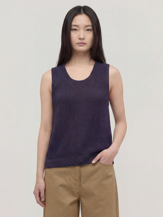 Maglia smanicata paricollo in cotone, punro riso - Maglia smanicata paricollo in cotone, punro riso alt - 002