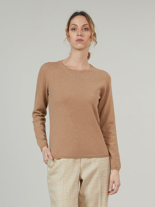 Maglia girocollo in cashmere biscotto 550781_rcapi_846846