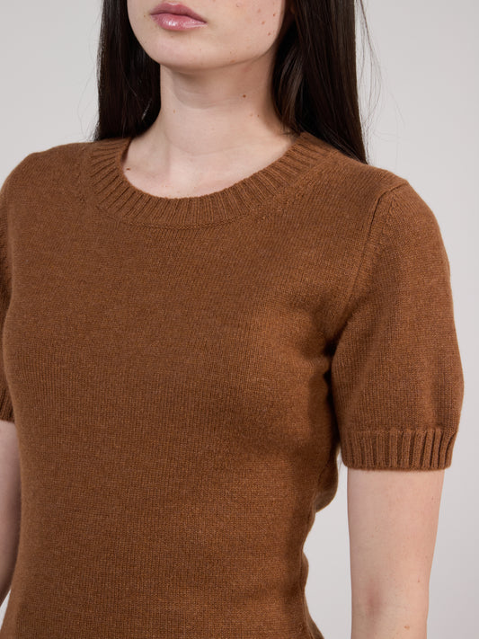 Maglia scollo tondo manica corta, bordi a costina - Maglia scollo tondo manica corta, bordi a costina alt - 002