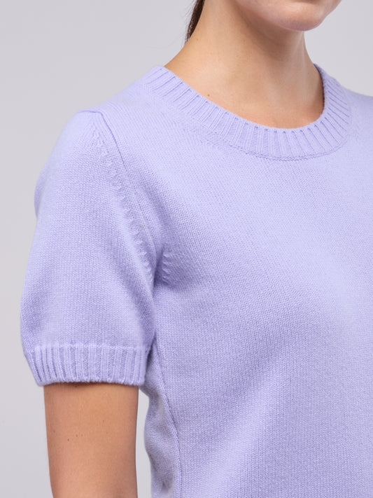 Maglia scollo tondo manica corta, bordi a costina - Maglia scollo tondo manica corta, bordi a costina alt - 002