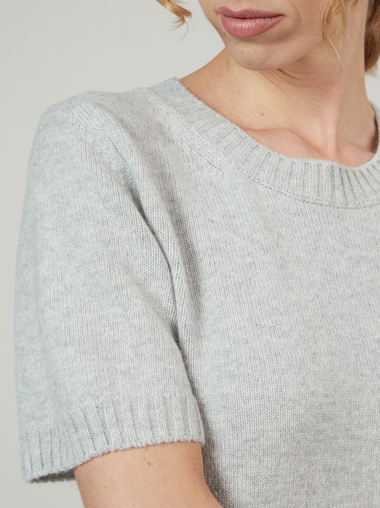 Maglia scollo tondo manica corta, bordi a costina - Maglia scollo tondo manica corta, bordi a costina alt - 002