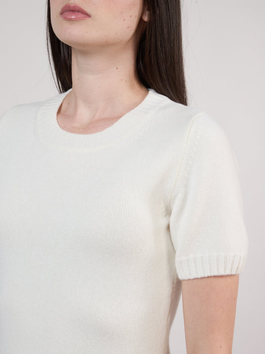Maglia scollo tondo manica corta, bordi a costina - Maglia scollo tondo manica corta, bordi a costina alt - 002